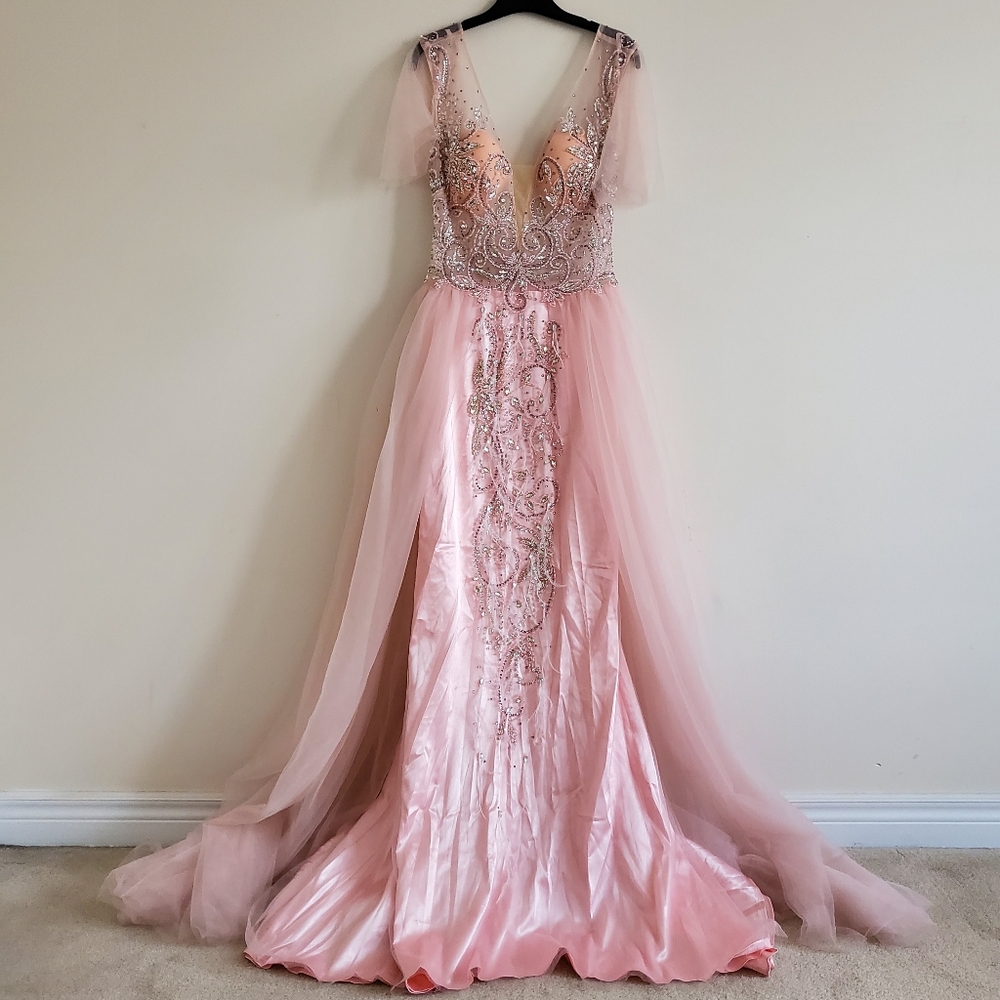 Size 8 (L) beautiful pink handbead fur decor fairy dress